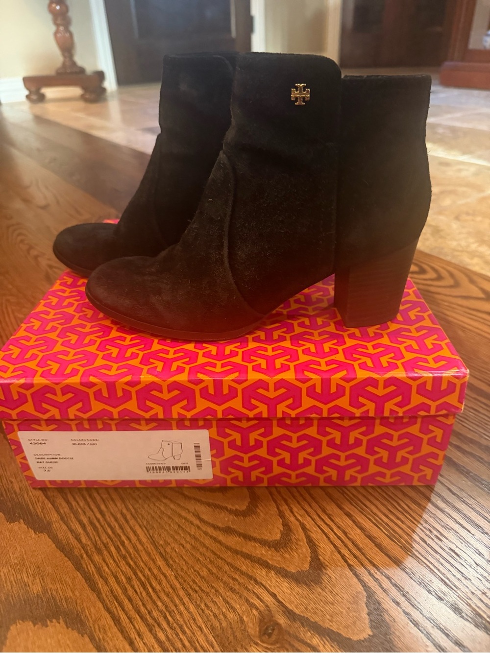 Tory Burch Black Suede Chunky Heel Ankle Boots